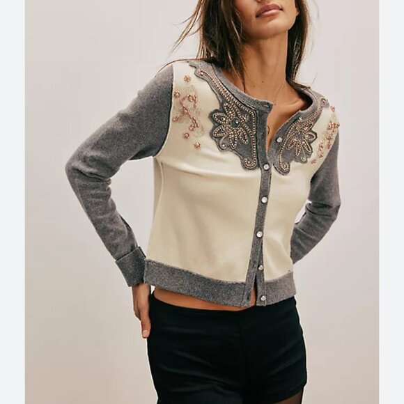 new WE THE FREE loui embellished cardigan sweater s small cashmere blend - Picture 1 of 3